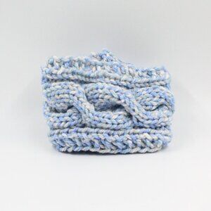 Handmade Hand Knit Chunky Knit Acrylic Blue and White Kids' Ear Warmer